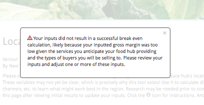 Local Produce HubSizer error message